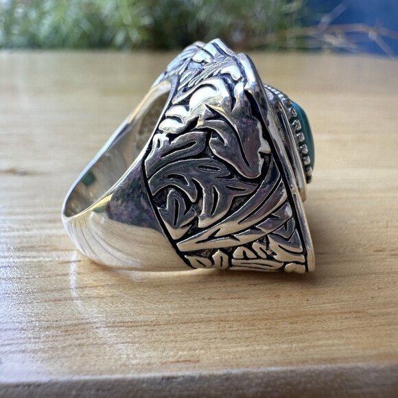 Vintage Barse Statement Ring‎ Size 6 Turquoise 925 Sterling Silver Ornate 18.8g - Picture 3 of 8